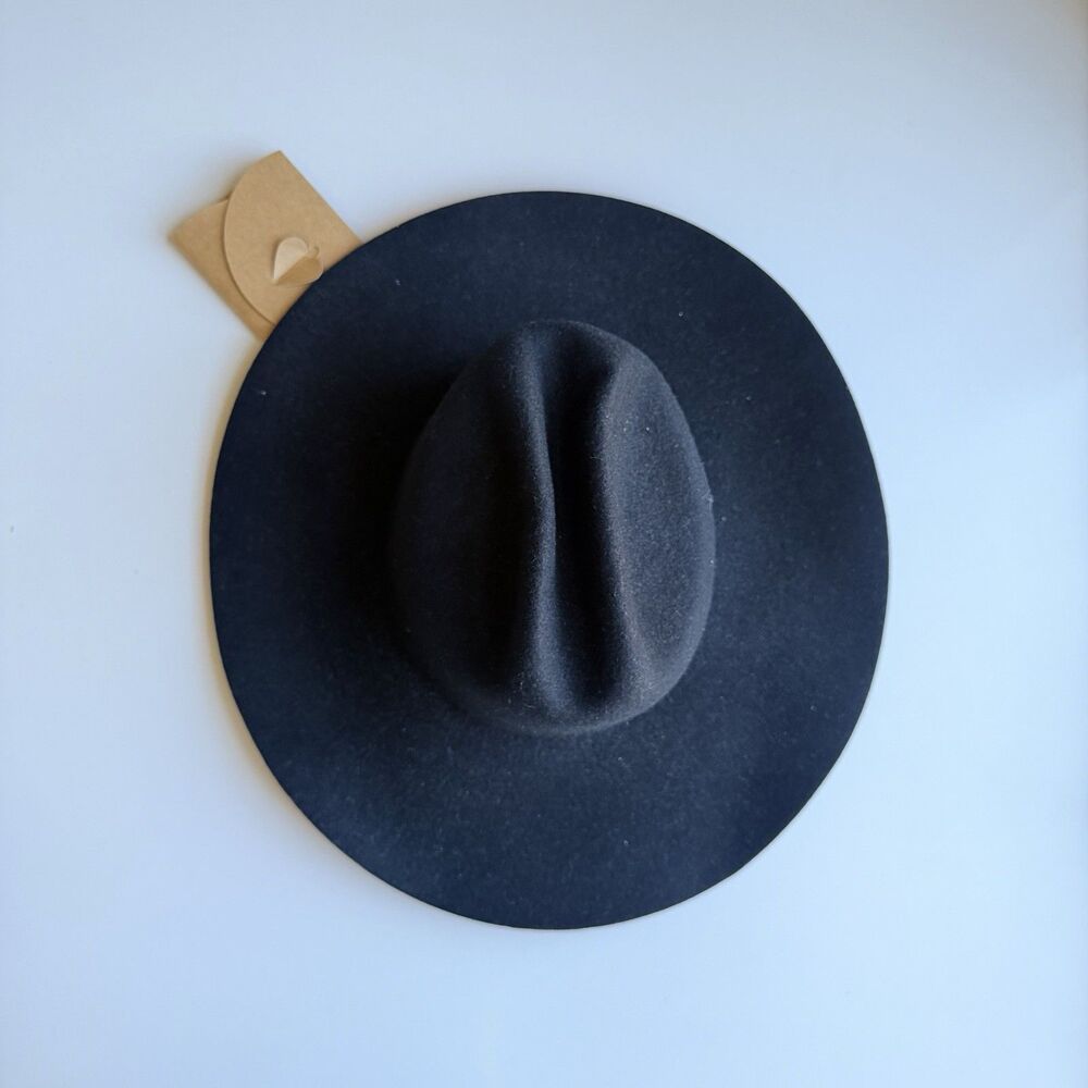 Lack of Color The River Hat Black Wool Felt Wide Brim Western Fedora Medium 57cm - Picture 7 of 9